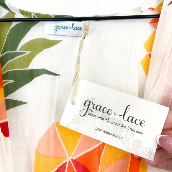 NEW Women's Pineapple Print Swim Coverup Cotton Duster Cardigan Lightweight M - Picture 6 of 8